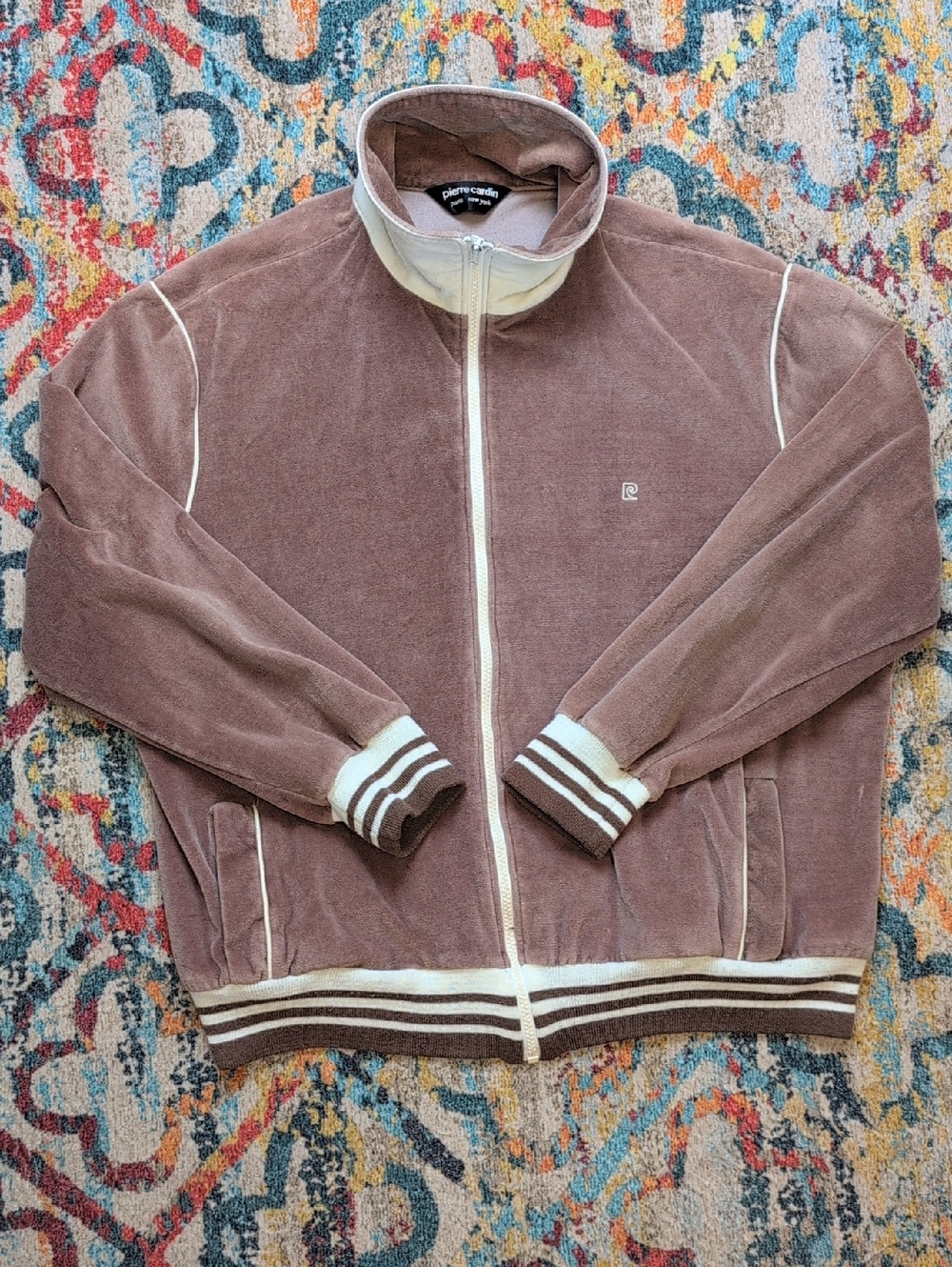 Pierre Cardin vintage velour track jacket beige brown large